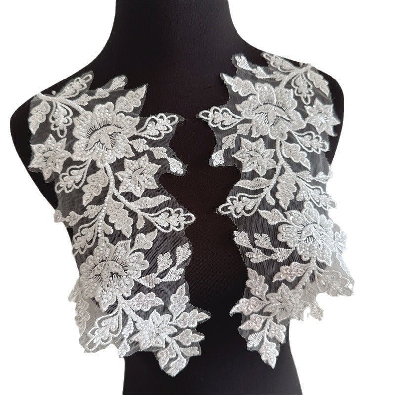 White Beaded Lace Flower Applique - 3D Embroidery DIY Dress & Clothing Decoration (D156)