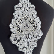 Zh402 handmade beaded 3d floral appliqué for dresses, wedding gowns, rhinestone embellishments, performance costumes, dancewear, and accessories