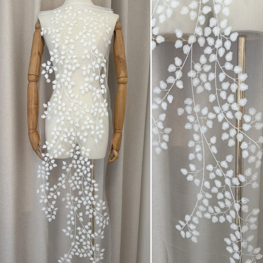 Zh474 3d leaf embroidered fabric lace for apparel, flexible embroidery for wedding dresses, diy fashion dresses
