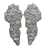 Beaded Sequin Appliqué Pair - White DIY Wedding Dress, Formal Gown & Children's Clothing Embellishment (ZH519)