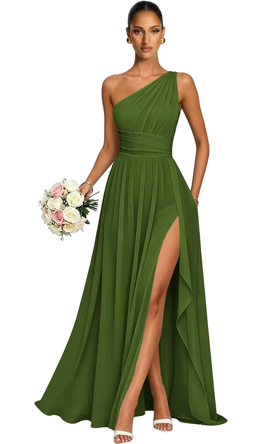 One shoulder chiffon long bridesmaid dress slit evening dress female sister group toast dress graduation performance dress factory direct supply