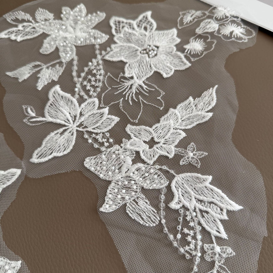 Beaded Rhinestone Sequin Appliqué - DIY Wedding Dress, Headpiece & Children's Clothing Lace Embellishment (ZH506)