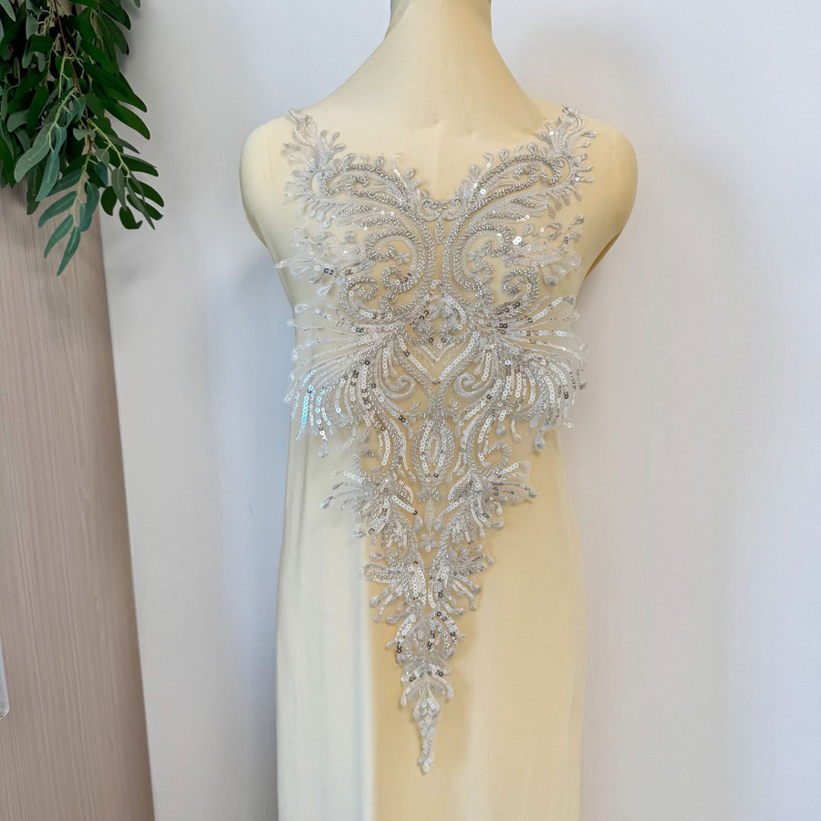 Zh450 silver high-end wedding dress embroidered lace floral mesh diy material clothing decoration accessories fabric