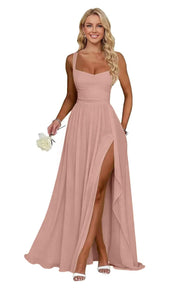 Chiffon suspender high slit long evening dress shoulder strap mop skirt bridesmaid annual meeting host dress banquet dress