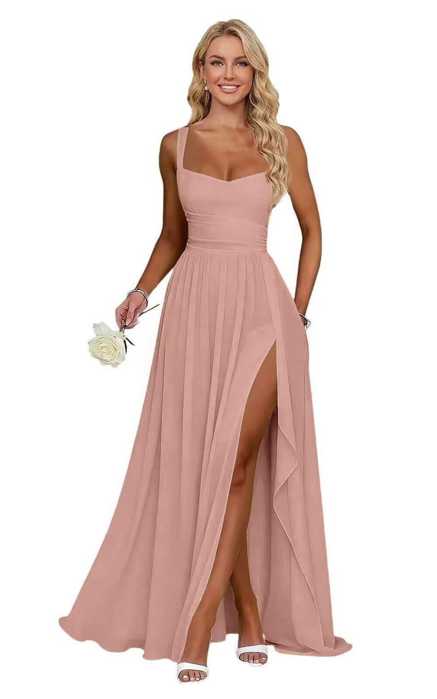 Chiffon suspender high slit long evening dress shoulder strap mop skirt bridesmaid annual meeting host dress banquet dress