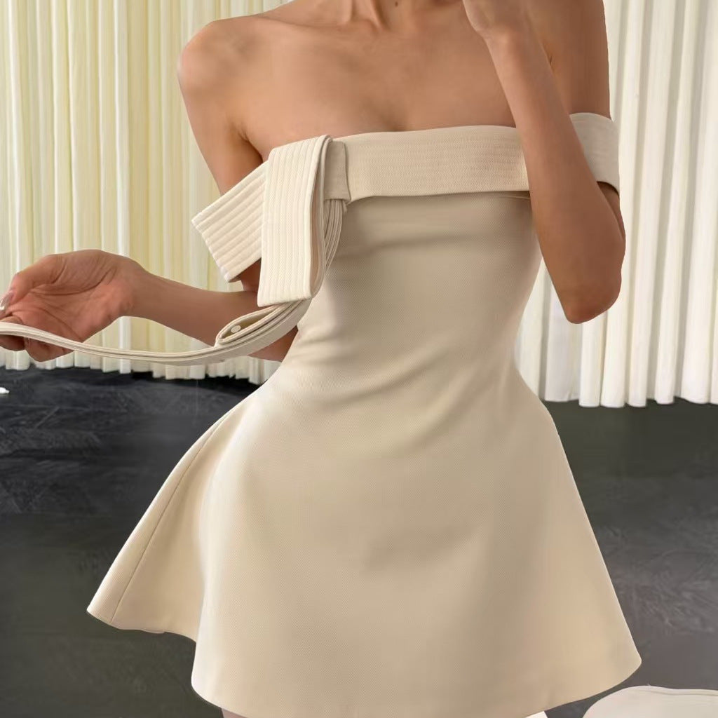 Off-the-Shoulder Bow Mini Dress — A Sculpted A-Line Silhouette