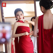 West lake qu [secret words] red toasting dress bridal tube top mermaid dress wedding engagement dress skirt for women high-end