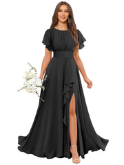 Cross-border amazon bestseller: long bohemian chiffon midi dress - short sleeve, cinched waist, evening gown, bridesmaid dress