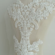 Zh484 white embroidered fabric with beaded sequin lace – wedding dress, gown, and apparel trim – 3d embellishments