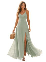 European and american style plus size evening gown women's chiffon high slit floor-length dress wedding bridesmaid dress annual meeting performance dress cross-border