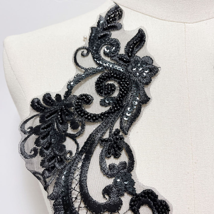 Black Flat Embroidered Mesh Lace Trim - DIY Bridal Veil & Wedding Dress Accessory