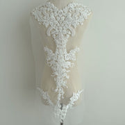 Zh484 white embroidered fabric with beaded sequin lace – wedding dress, gown, and apparel trim – 3d embellishments