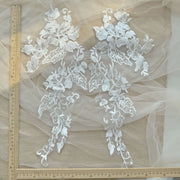 Sequin Embroidered Lace Floral Appliqué Trim - Wedding Dress & Bridal Gown Accessory