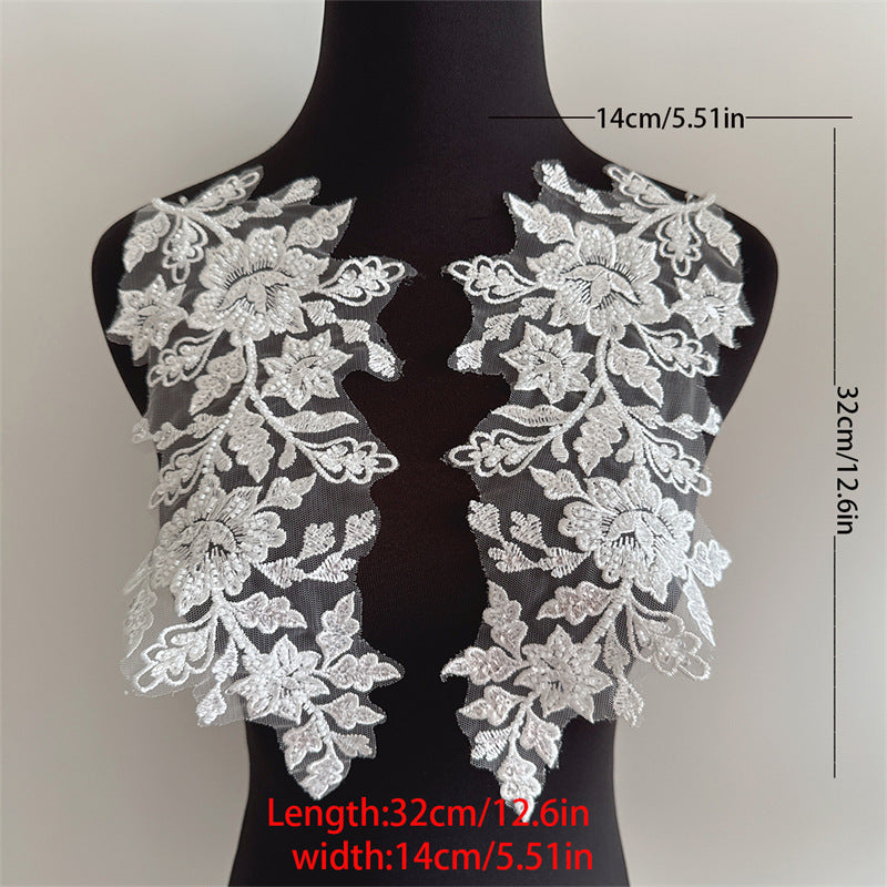 White Beaded Lace Flower Applique - 3D Embroidery DIY Dress & Clothing Decoration (D156)