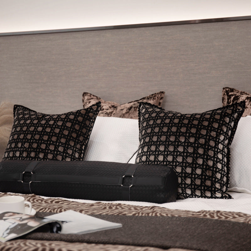 Black & Coffee Cut Velvet Cushion Cover - Modern Luxury Style