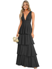 European and american chiffon bridesmaid dress v-neck sleeveless tiered cake dress wedding sister dress hostess outfit gown
