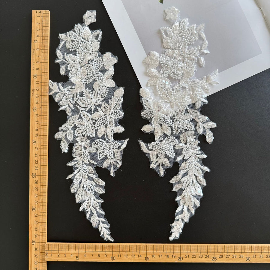White Sequined Lace Flower Bridal Veil - Beaded Wedding Headpiece & DIY Accessory