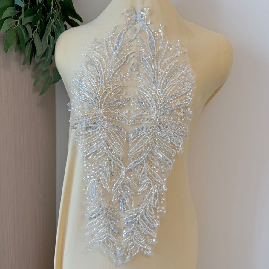 Extra Large Sequin Lace Appliqué Back Bodice - DIY Wedding Dress, Clothing & Chest Decoration Mesh Material (ZH445)