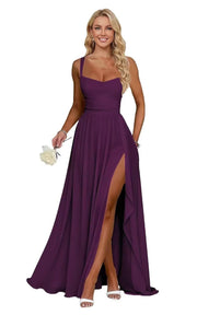 Chiffon suspender high slit long evening dress shoulder strap mop skirt bridesmaid annual meeting host dress banquet dress