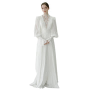 Vintage Celestial Lace Formal wedding dress with high neck chiffon and embroidered lace details