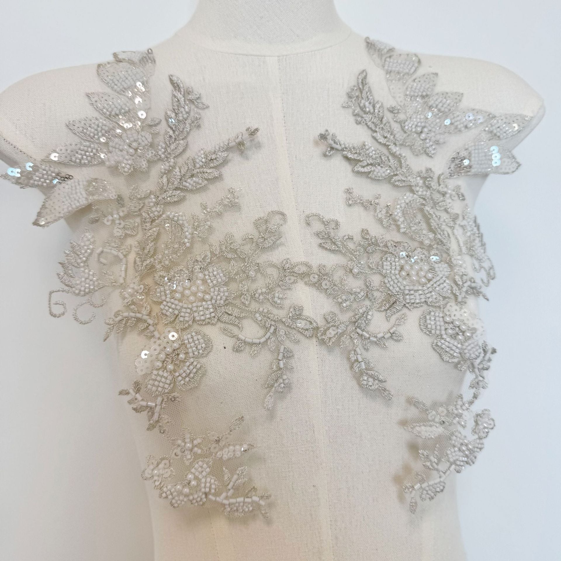 Zh449 silver seed bead sequin lace trim - handmade diy for wedding dresses, clothing edges, hair accessories, curtains, and lace embellishments