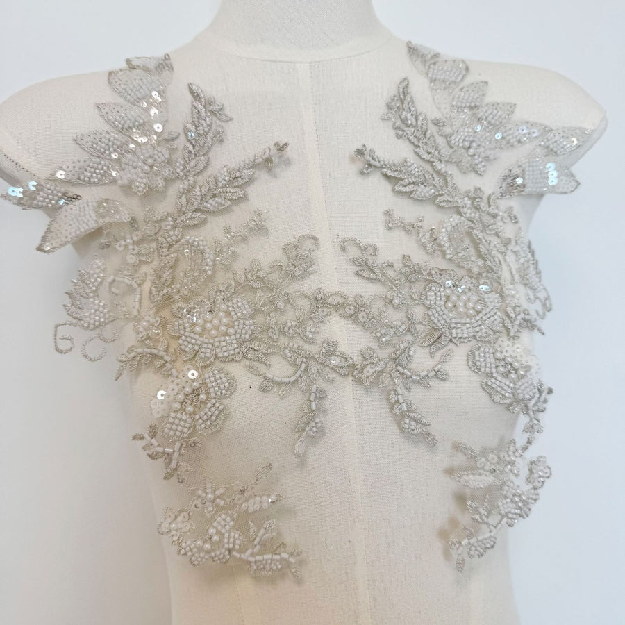 Silver Seed Bead Sequin Lace Trim - Handmade DIY Wedding Dress, Hair Accessory & Curtain Embellishment (ZH449)