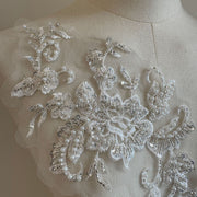 Mesh white beaded lace embroidered diy mom outfit clothing patch applique embroidery applique piece d90 single