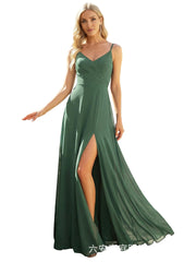 European and american style plus size evening gown women's chiffon high slit floor-length dress wedding bridesmaid dress annual meeting performance dress cross-border
