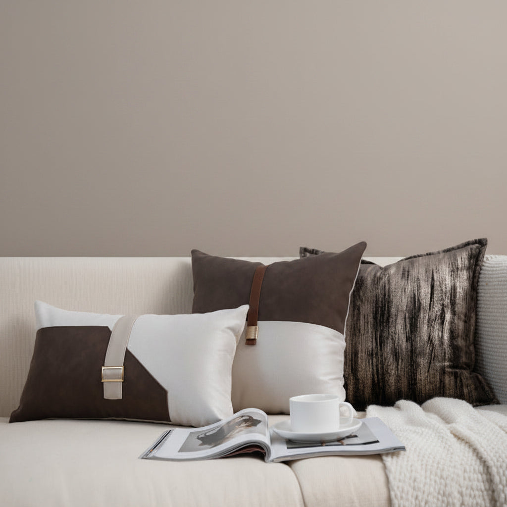 Luxury Cushion Cover - Coffee & Gold Elegance