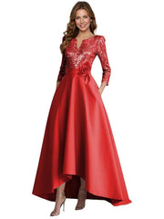European and american style plus size evening gown for women, sequined satin high-low floor-length dress, wedding mother of the bride outfit, new year's gala performance dress