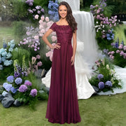 European and american style plus size evening gown women's lace chiffon floor-length dress wedding bridesmaid annual meeting performance outfit for curvy moms