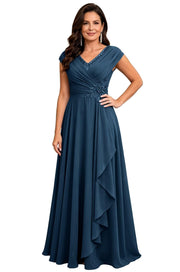 Cross-border chiffon long evening dress women's v neck diamond bridesmaid dress banquet toasting skirt slimming look a-line dress ladieswear
