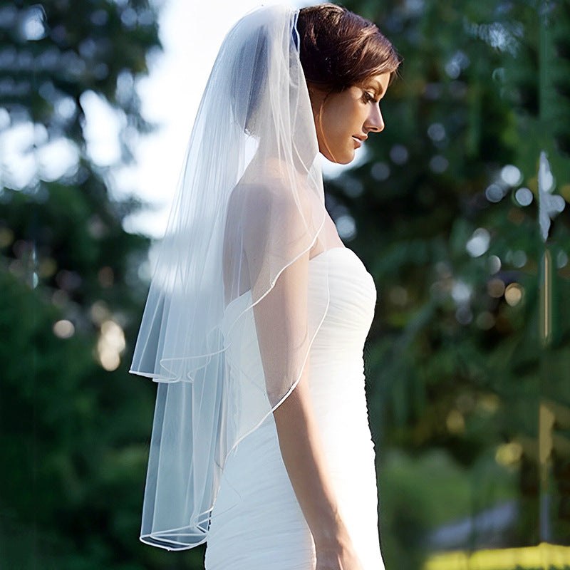 Dense copy soft gauze bridal veil with soft princess lace wedding headpiece