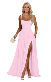 Chiffon suspender high slit long evening dress shoulder strap mop skirt bridesmaid annual meeting host dress banquet dress