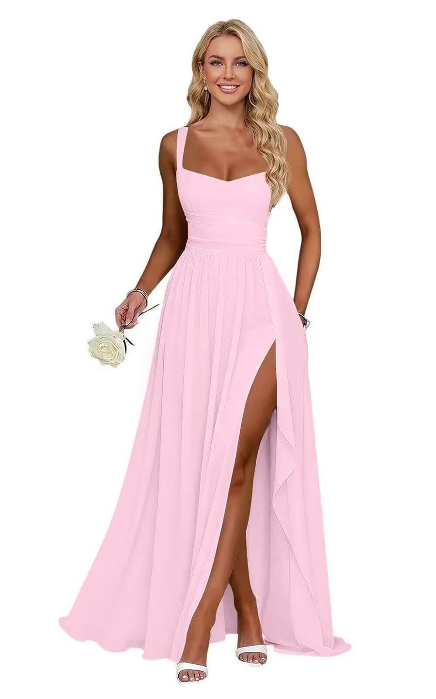 Chiffon suspender high slit long evening dress shoulder strap mop skirt bridesmaid annual meeting host dress banquet dress