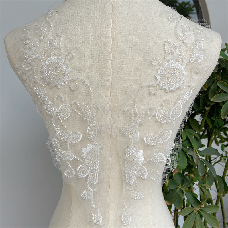 White DIY handmade accessories, wedding dress decoration lace to flower applique front chest back lace ZH125