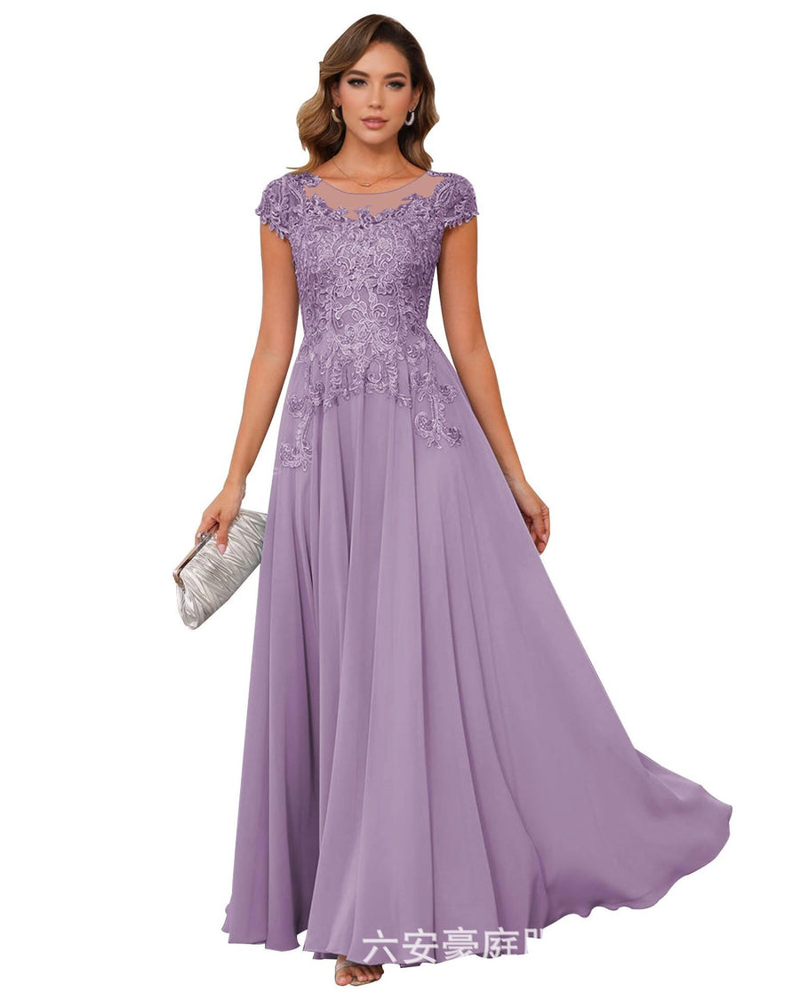 Fashion cross-border banquet long dress lace chiffon mop long skirt wedding mother's wear annual meeting performance clothes fat mm
