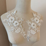 White Mesh Sequined Embroidery Lace Appliqué - DIY Clothing Accessories Bead Lace Patch & Cloth Sticker (ZH398)