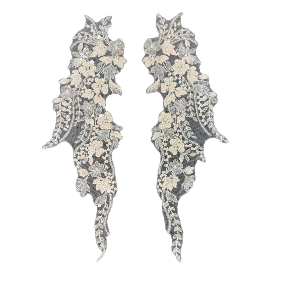 White Beaded Floral Lace Appliqué - DIY Handmade Wedding Dress & Bridal Accessory Embellishment