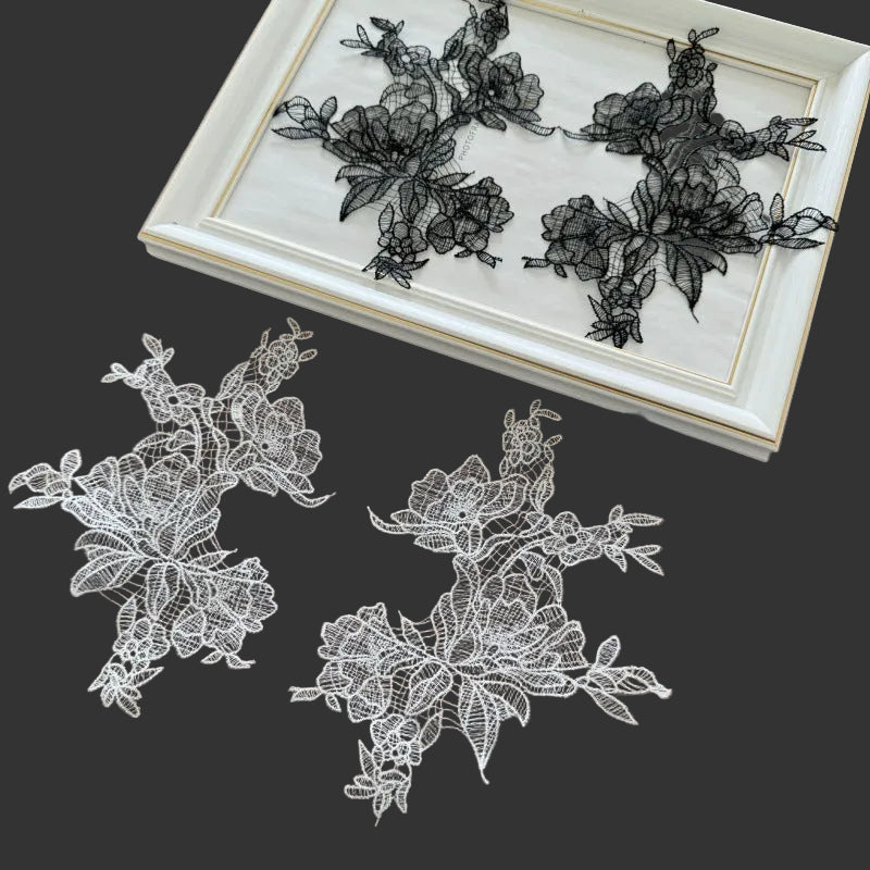 R95 with tail beige black fish thread lace flower to flower decal DIY handmade bridal veil