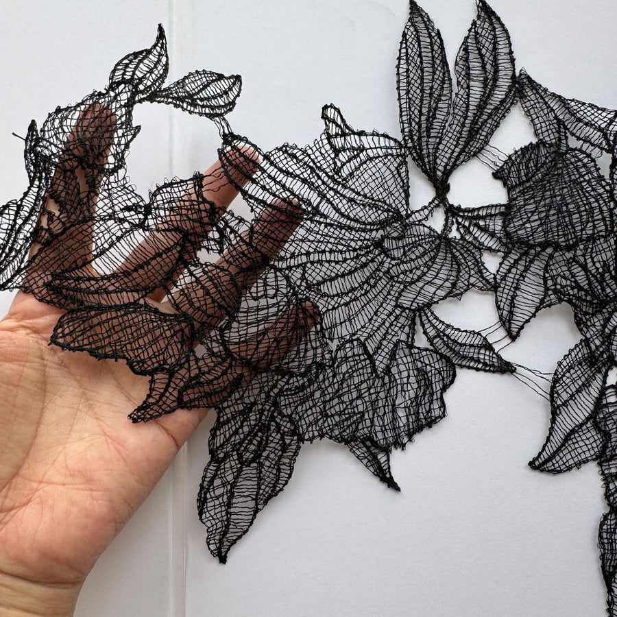 Black fish silk thread lace wedding dress children's clothing performance clothes DIY accessories R100 black
