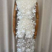 Korean Style White Tulle Mesh Fabric - Fresh Lace, Cute Sequins, Embroidery & 3D Embellishments (ZH472)