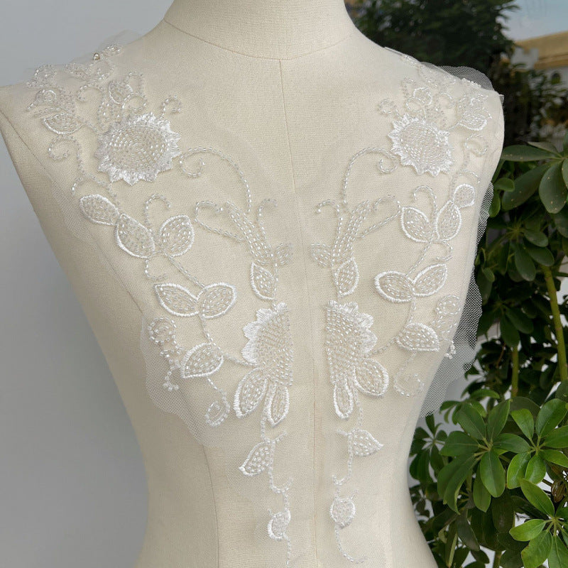 White neckline floral accessories DIY wedding dress stage clothing material beaded lace flower