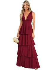 European and american chiffon bridesmaid dress v-neck sleeveless tiered cake dress wedding sister dress hostess outfit gown