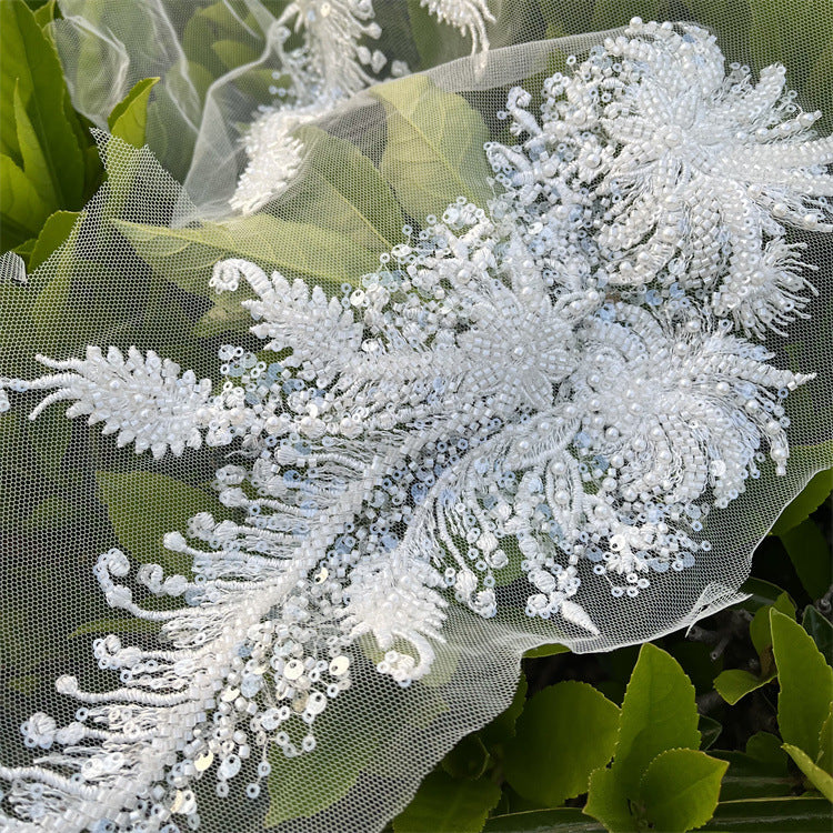 Heavy-duty 3d beaded sequin lace floral appliqué for wedding dresses, evening gowns, children's clothing, and diy embellishments