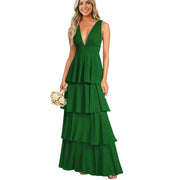 European and american chiffon bridesmaid dress v-neck sleeveless tiered cake dress wedding sister dress hostess outfit gown