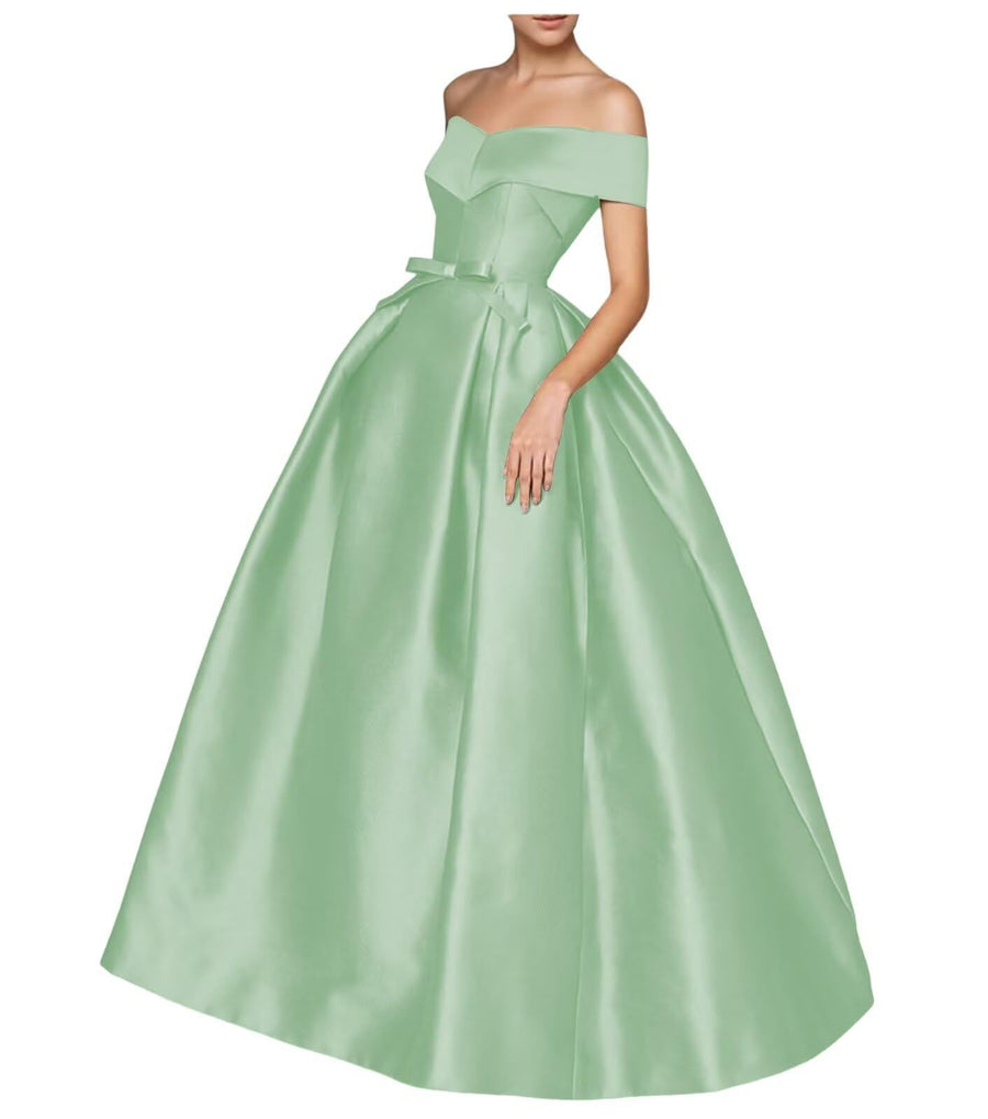 European and american one-shoulder satin flared maxi dress with tie-up bow waist – evening, wedding, and mother-of-the-bride long gown