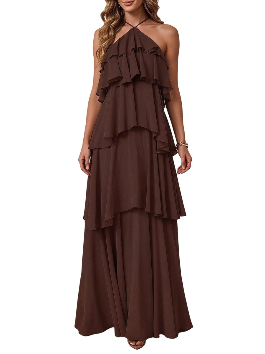 Cross-border hot-selling plus size chiffon dress high waistslimming look design multi-color sister group toast dress full size personalized
