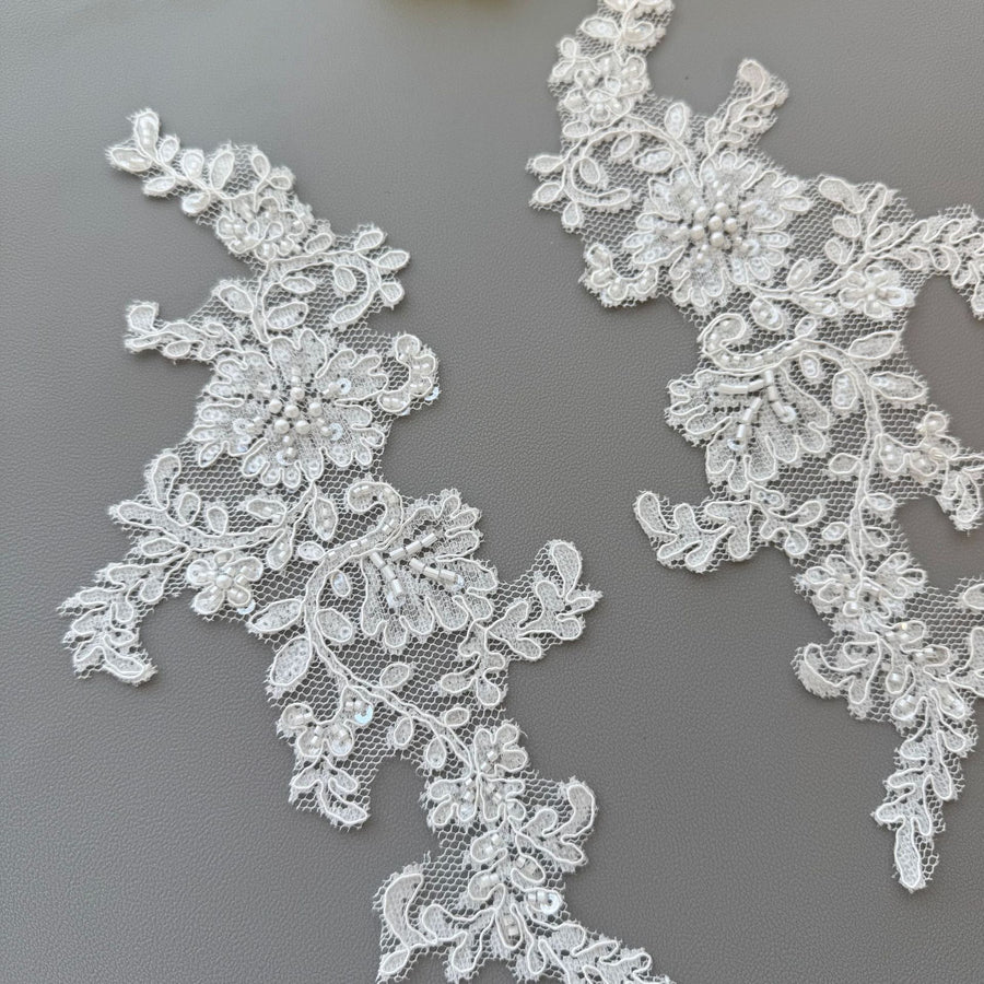 Zh444 white 3d lace beaded lace applique diy handmade bridal jewelry accessories