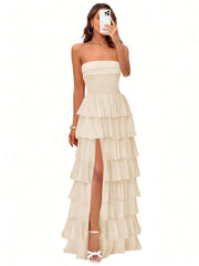 Cake skirt women's layered ruffles high slit long skirt sexy evening dress wedding bridesmaid dress tube top party dress